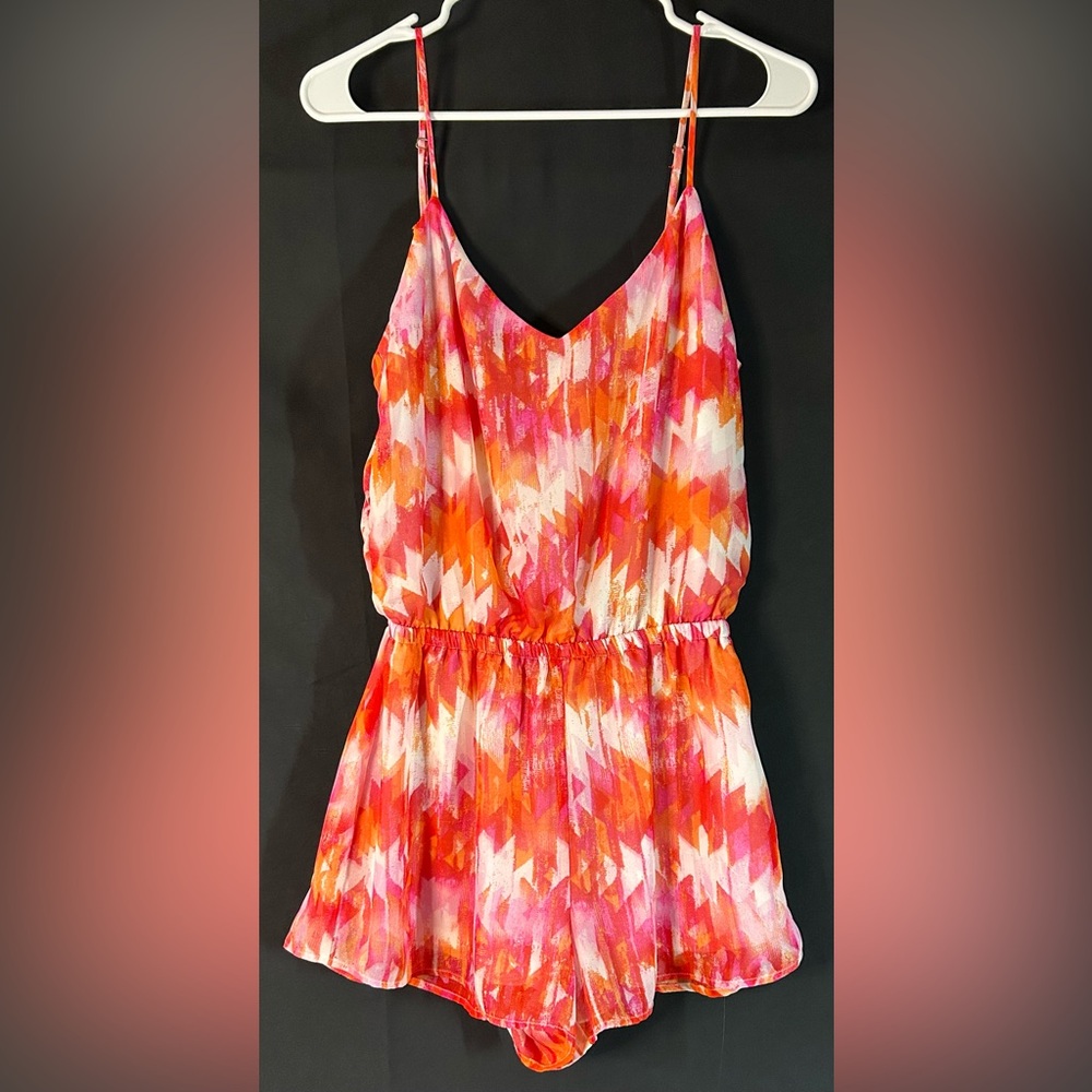 Show Me Your MuMu Pink Orange Chevron Romper